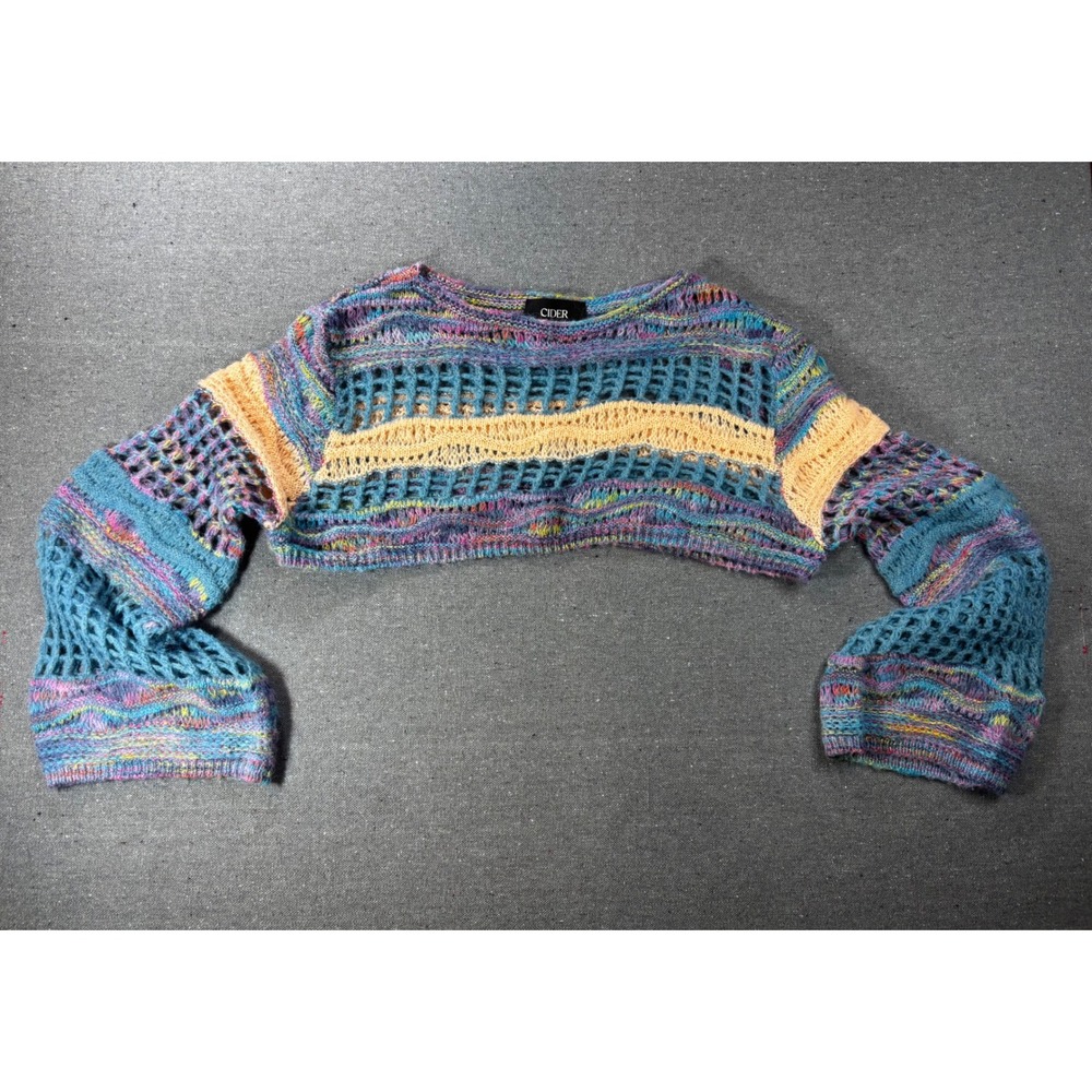 Cider Multicolor Open Knit Cropped Shrug Sweater Boho Space Dye Small